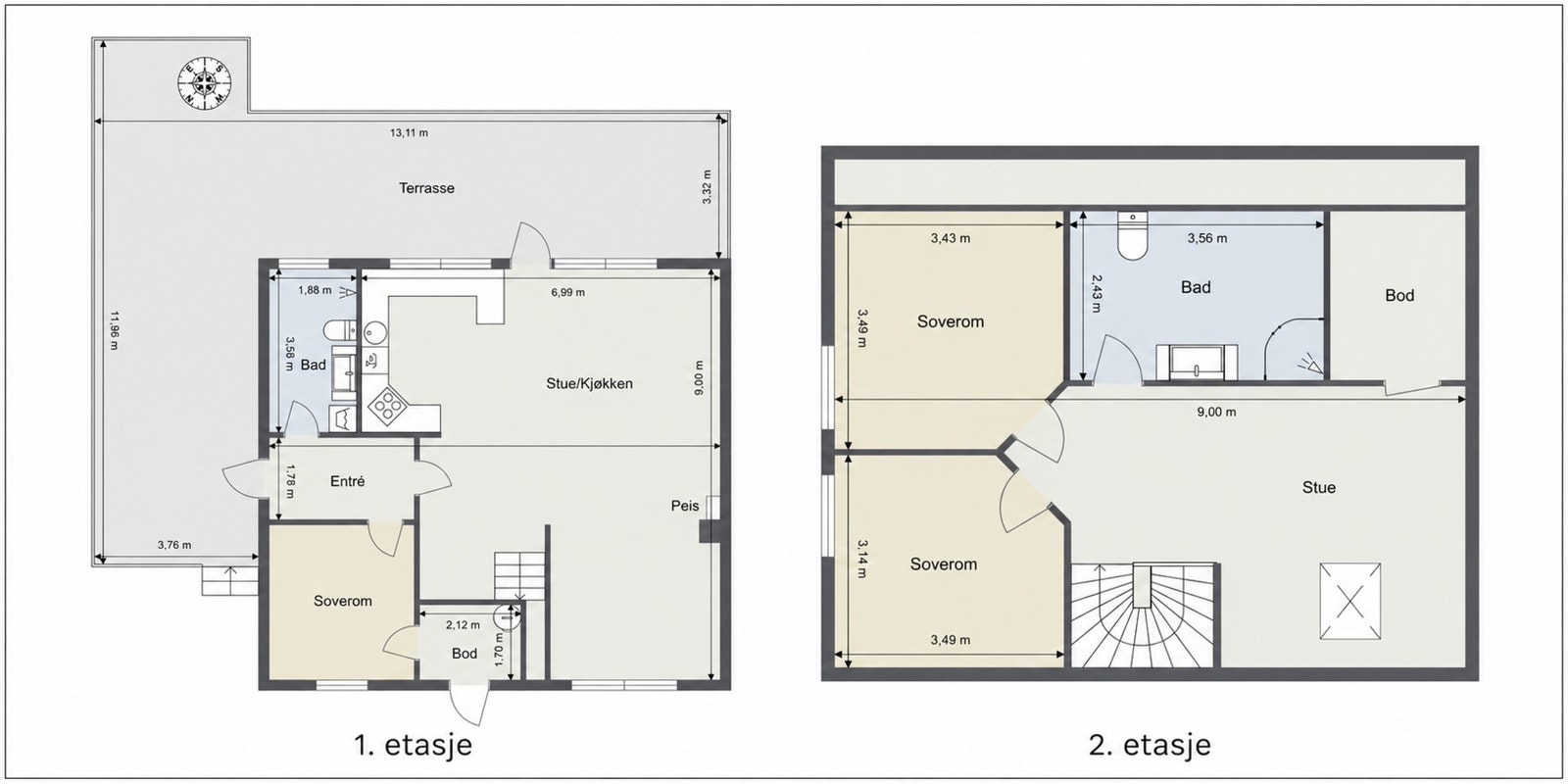 Plantegning - 1. og 2. etasje. Galleribilde