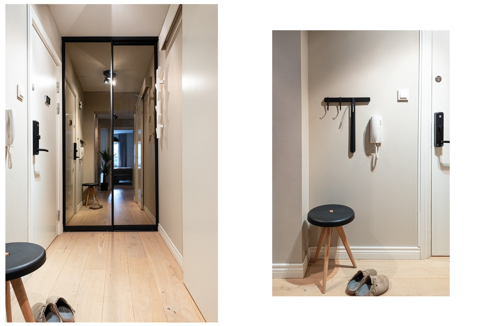 Innbydende gang med praktisk skyvedørsgarderobe. Leiligheten disponerer også to eksterne boder Galleribilde