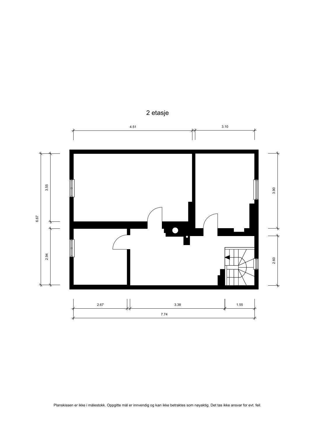 Plantegning – 2. etasje med boligens tre soverom. Galleribilde