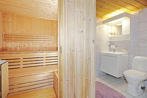 Badet i underetasjen har dusjnisje og forbindelse til badstu. Galleribilde