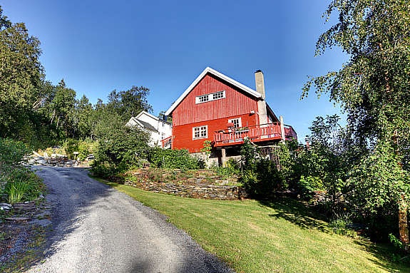 Oppkjørsel til eiendommen med del av hage. Galleribilde