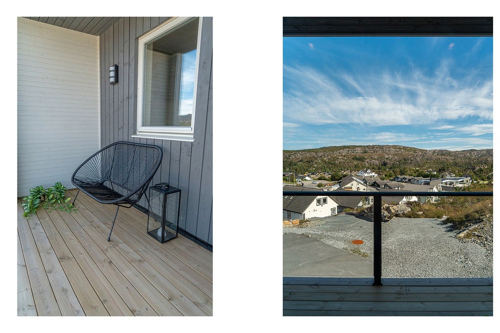 Stor balkong med glassrekkverk