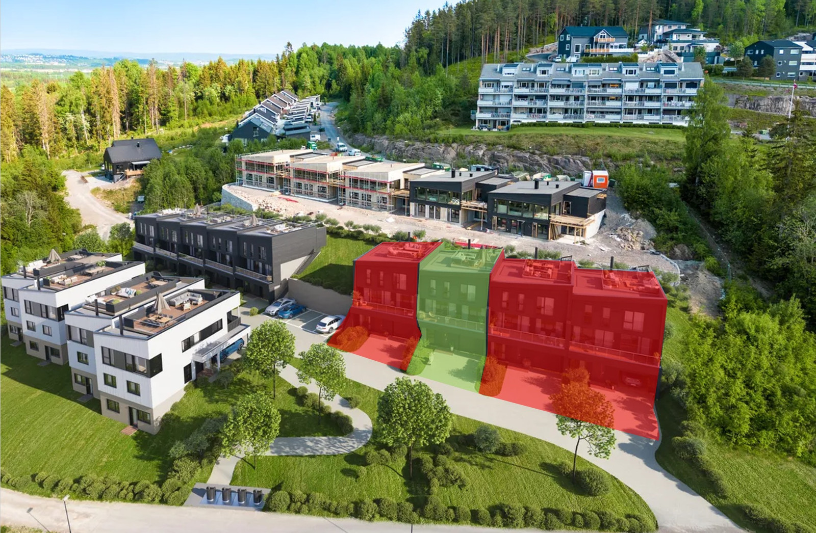 Ledige enheter merket med grønt
