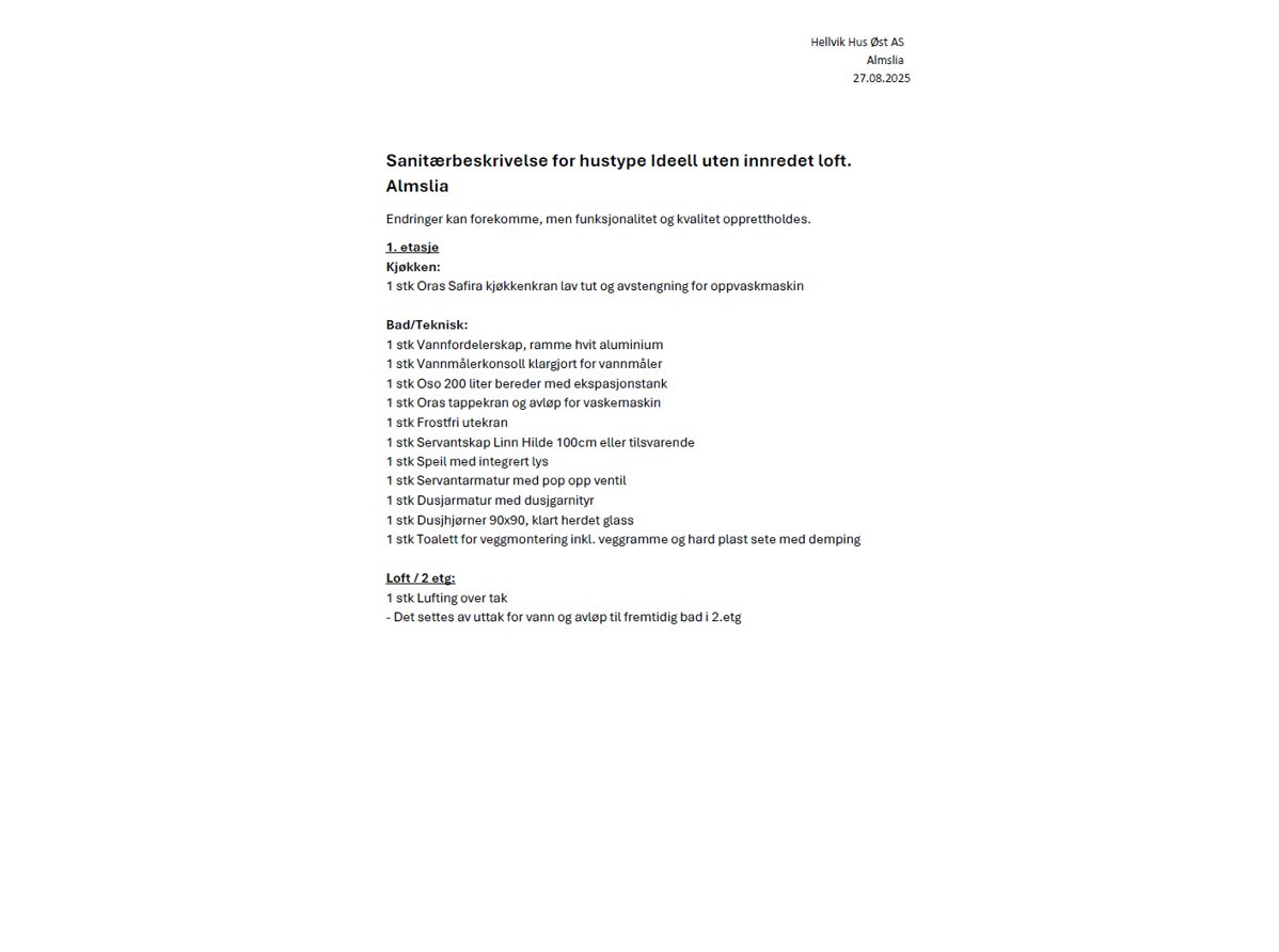 Sanitærbeskrivelse- Ideell