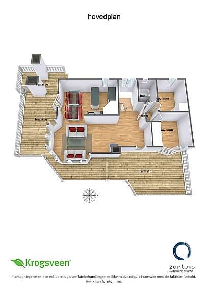 3D plantegning 1. etasje Galleribilde