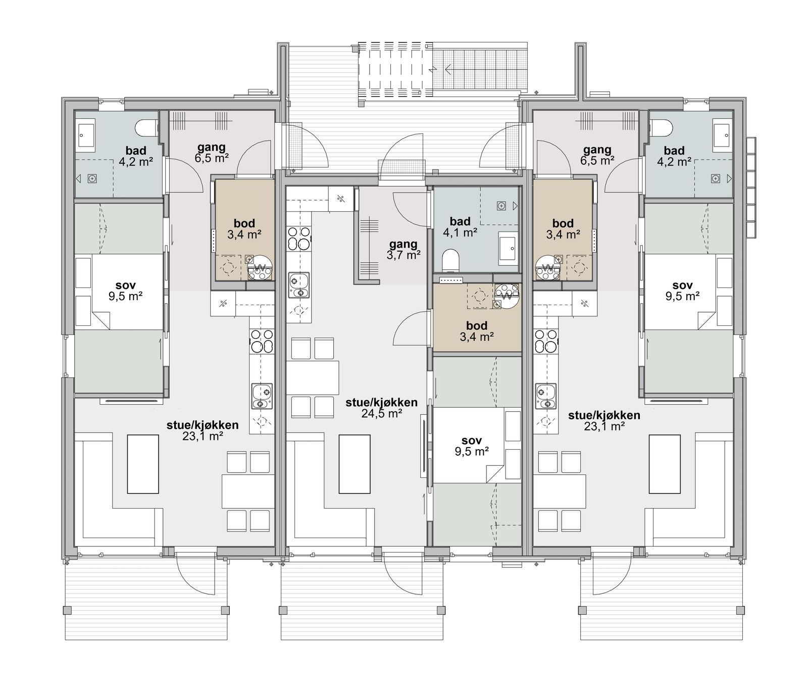 Planløsning 6-mannsbolig. fra 48m² (1 etg.)