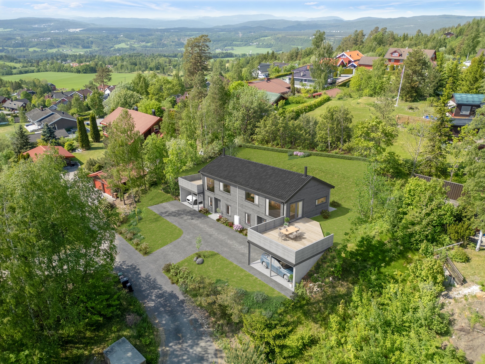 Boligen er godt tilpasset terrenget og omgivelsene.