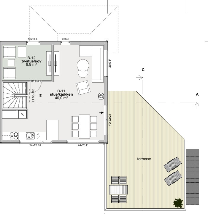 Plantegning 2. etasje Hus B
