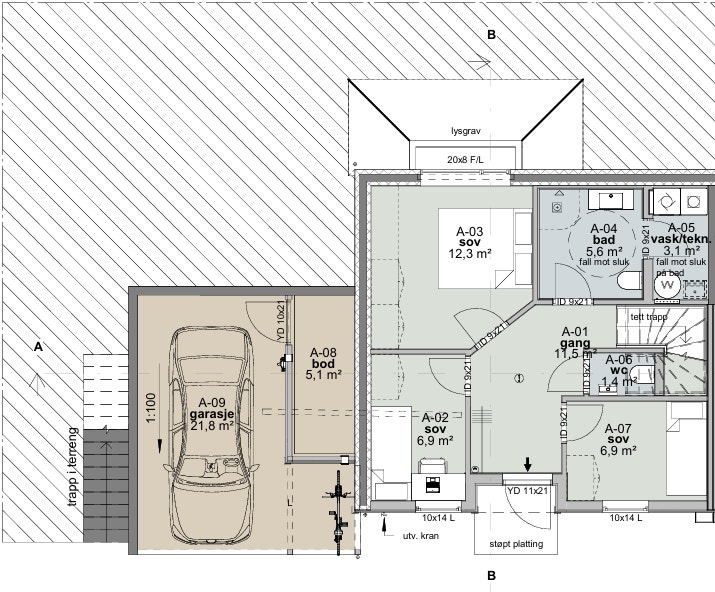 Plantegning 1. etasje Hus A
