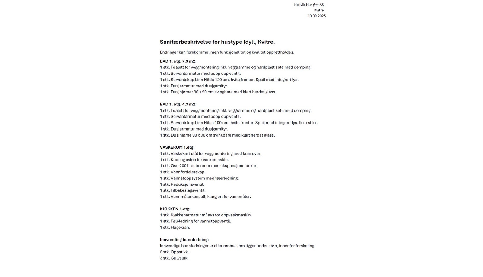 Sanitærbeskrivelse