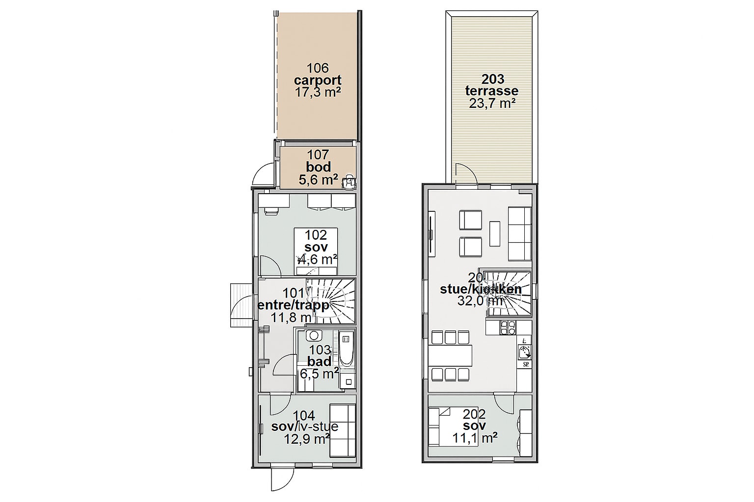 Plantegning for boligene
