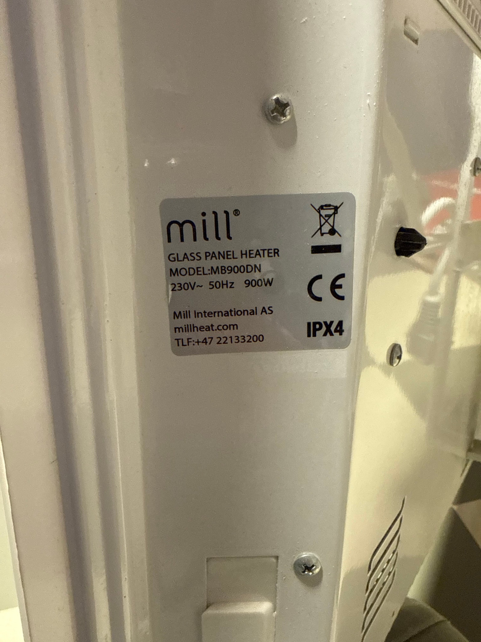 MILL MB900DN GLASS fűtőpanel 900 W üveg előlappal fehér