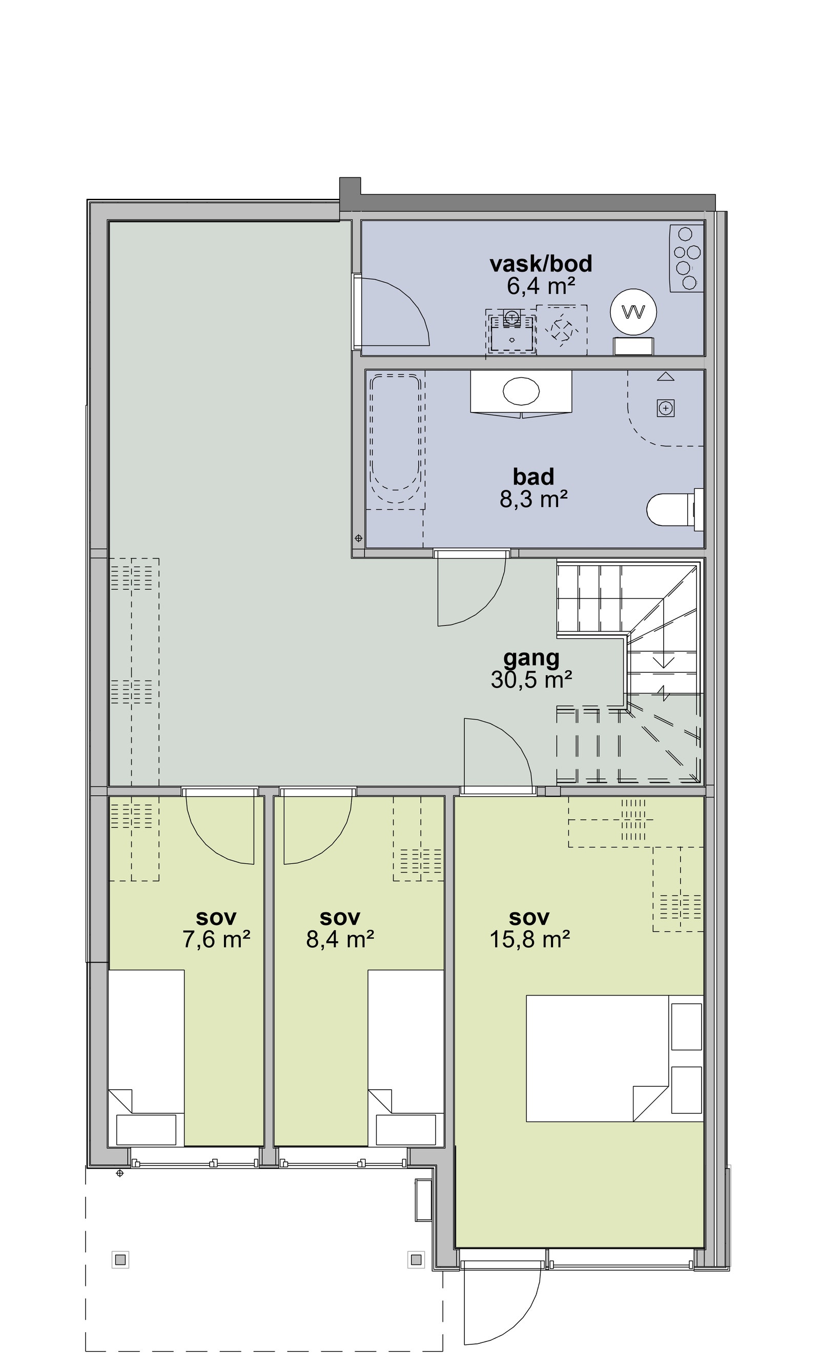 Underetasje med 3 soverom, gang/multirom, bad og vaskerom/teknisk.