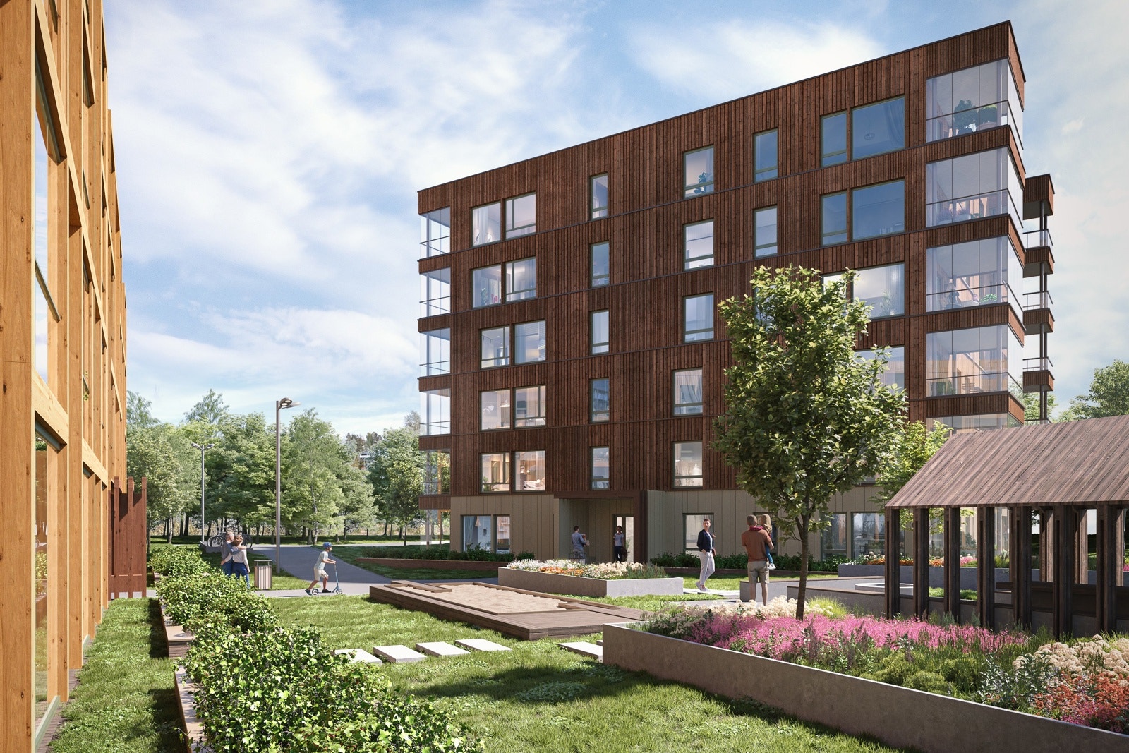 Det vil bli opparbeidet herlige grøntområder mellom blokkene.