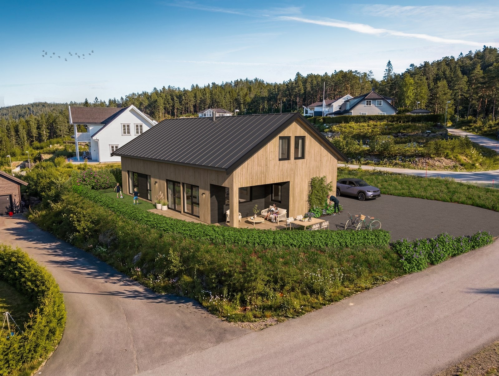Aktiv Kristiansand Prosjektert enebolig med ferdig innredet hovedetasje - mulighet for innredning av loft - flott barnevennlig boligfelt! Hommelia 31,