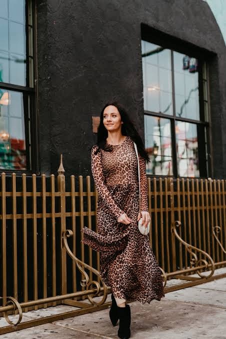 ganni tilden mesh dress leopard Ganni Tilden Mesh Dress In Brown