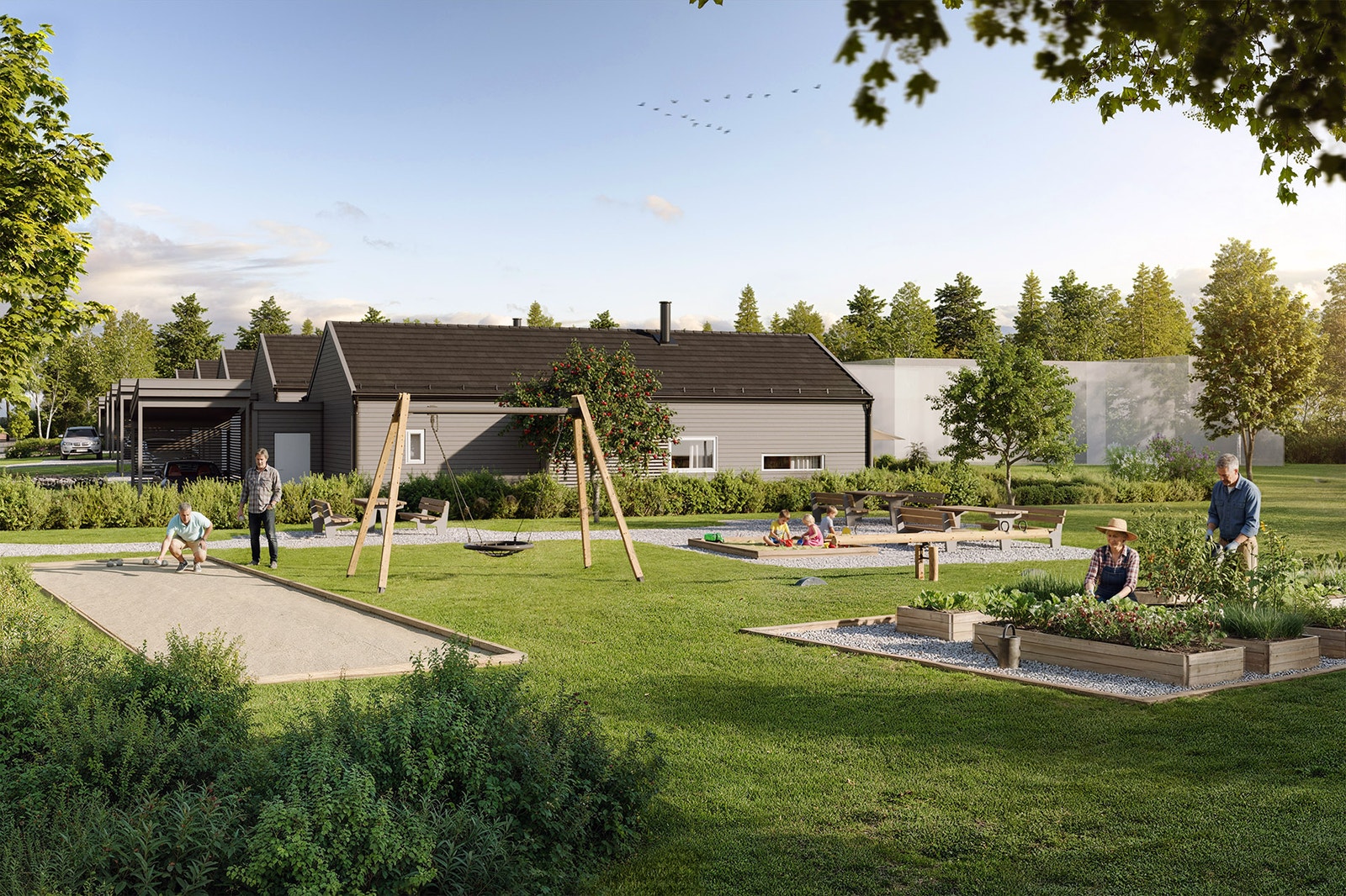 Illustrasjonsbilde. Avvik kan forekomme. Beplantning, hekk og øvrige detaljer leveres ikke.