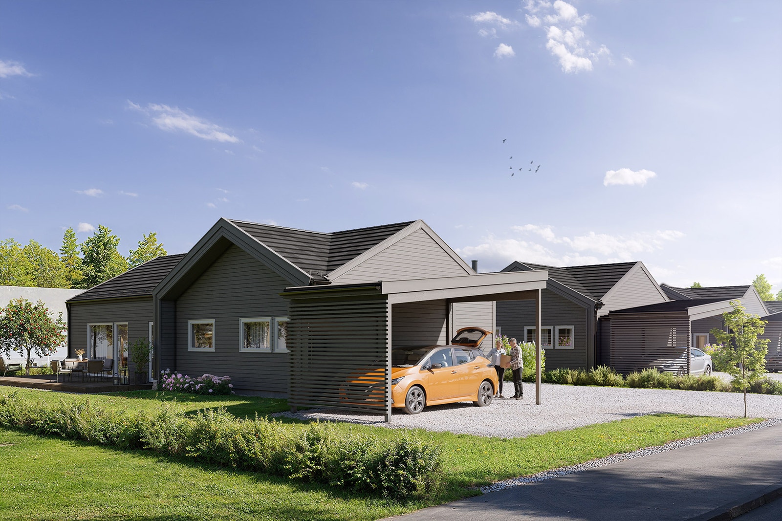 Illustrasjonsbilde. Avvik kan forekomme. Beplantning, hekk og øvrige detaljer leveres ikke.