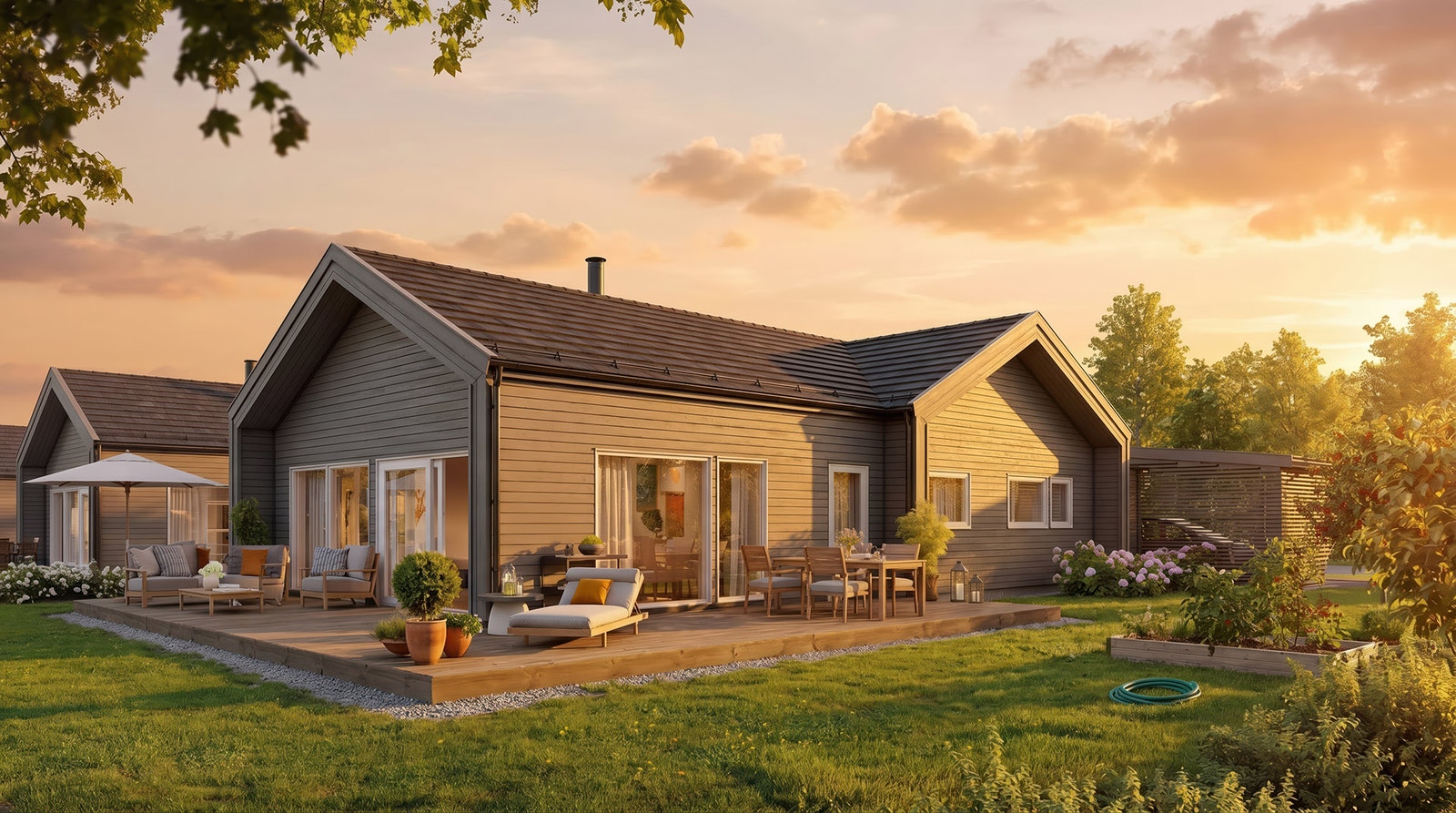 Illustrasjonsbilde. Avvik kan forekomme. Beplantning, hekk og øvrige detaljer leveres ikke.