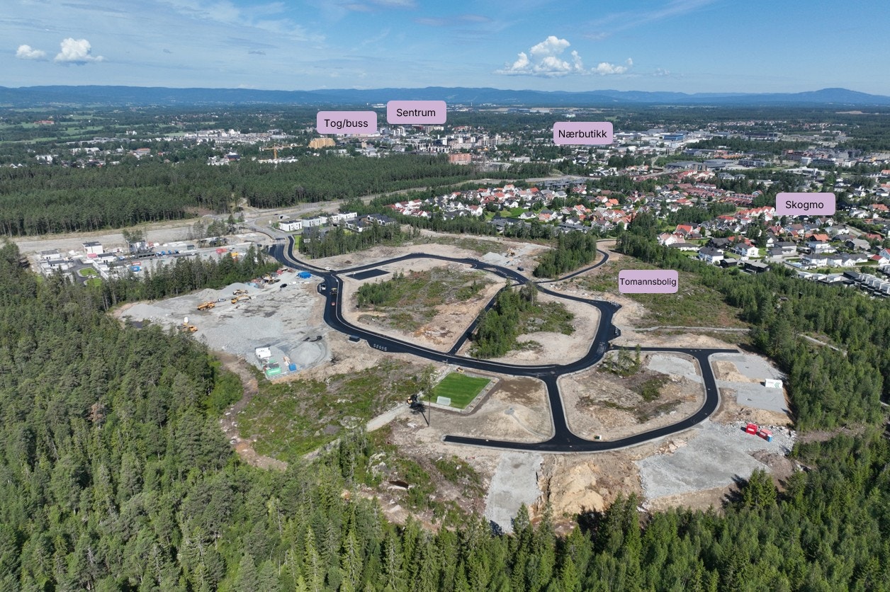 Oversiktsdronebilde markert Felt G