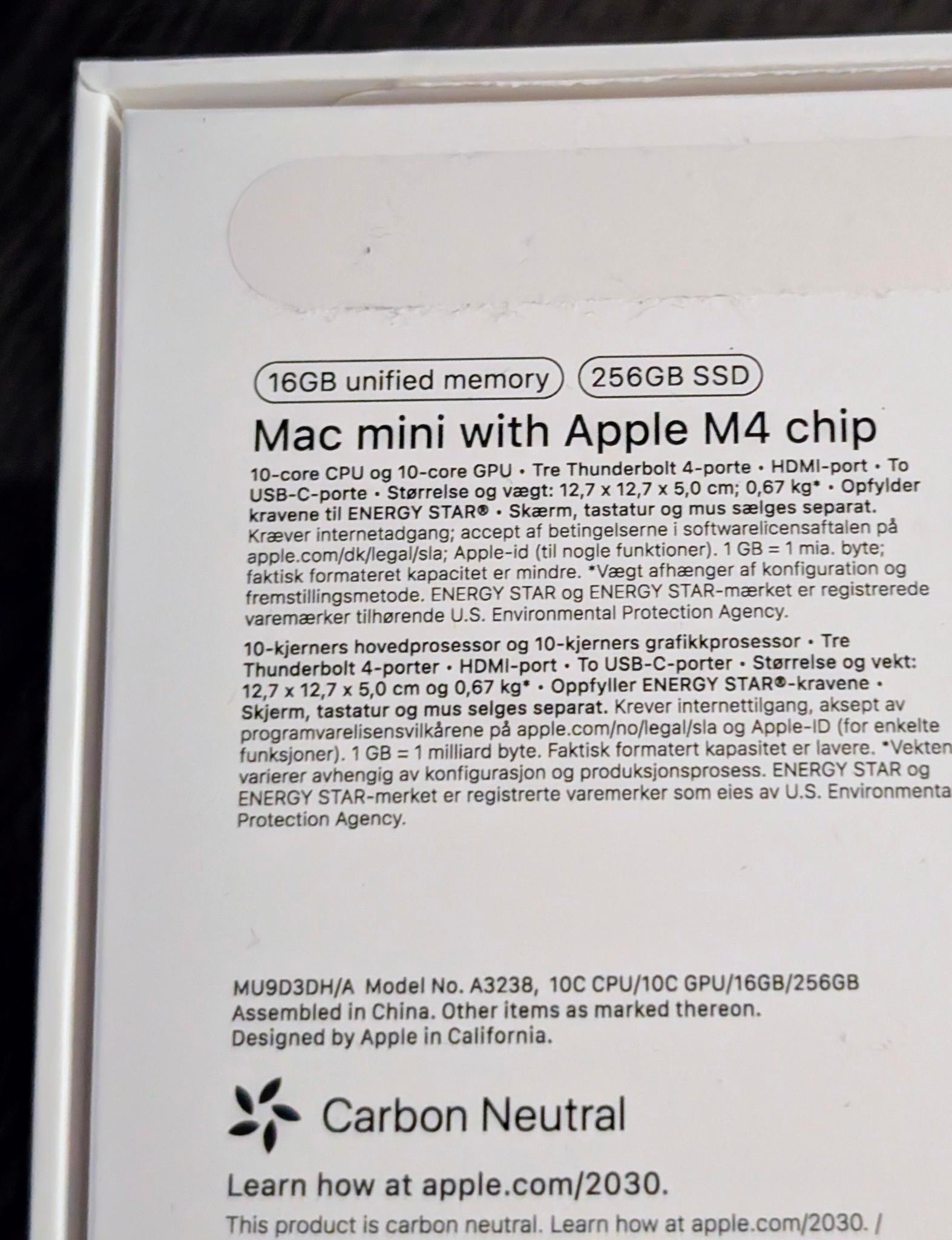 Apple Mac Mini M4 - 256 GB - 16 GB RAM - Som ny | FINN-torget