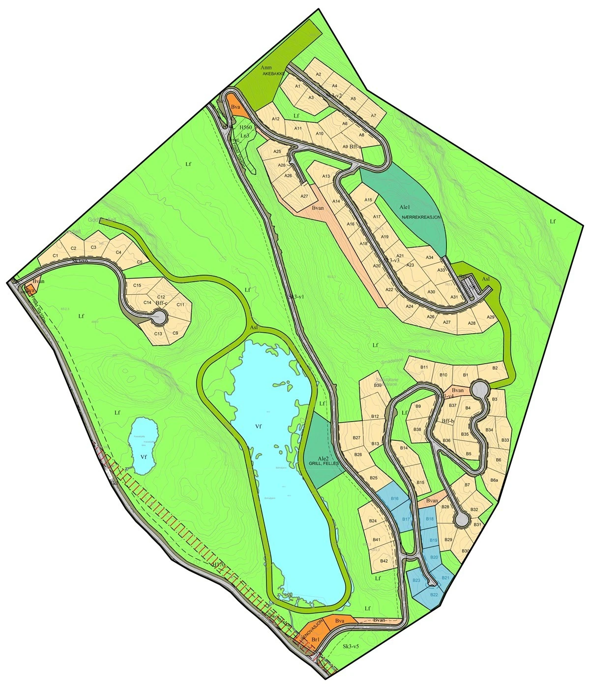 Tomtefeltet. Feltet merket med blått er trinnet nå som er tilgjengelig for salg Galleribilde