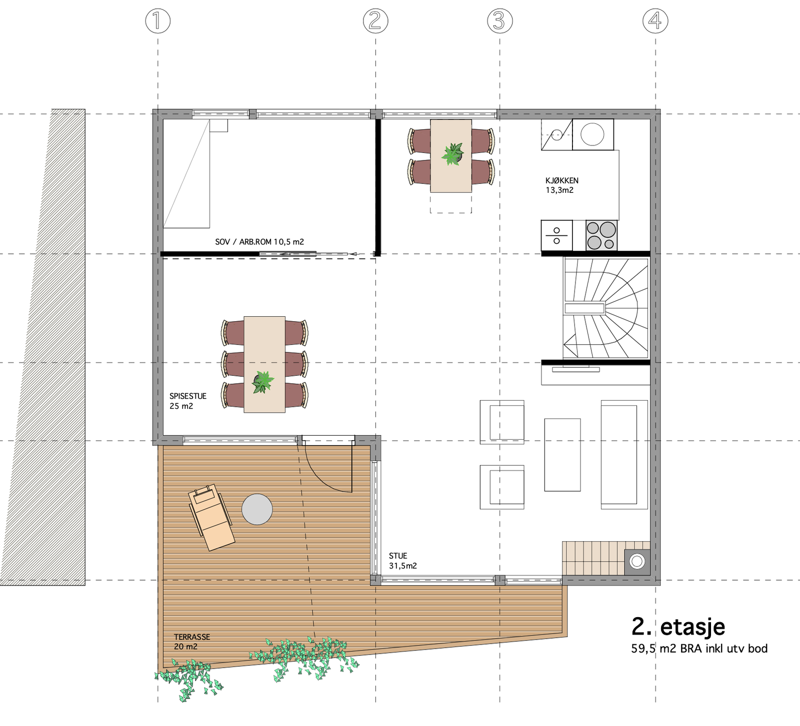 Hovedetasje med utgang til terrasser på begge sider. Flott utsikt over marinaen. Galleribilde
