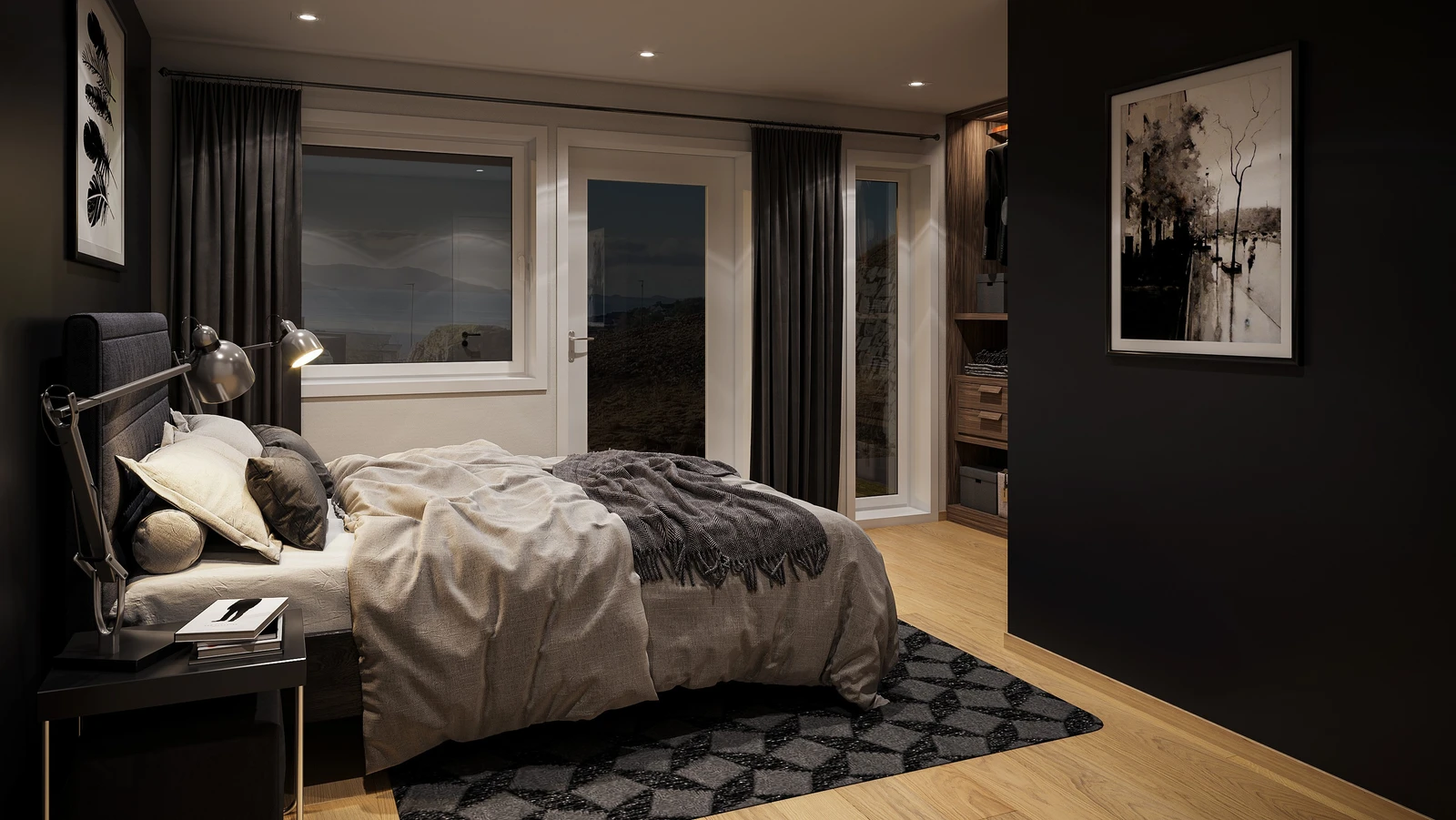 Hovudsoverom med utgang til terrasse. Galleribilde