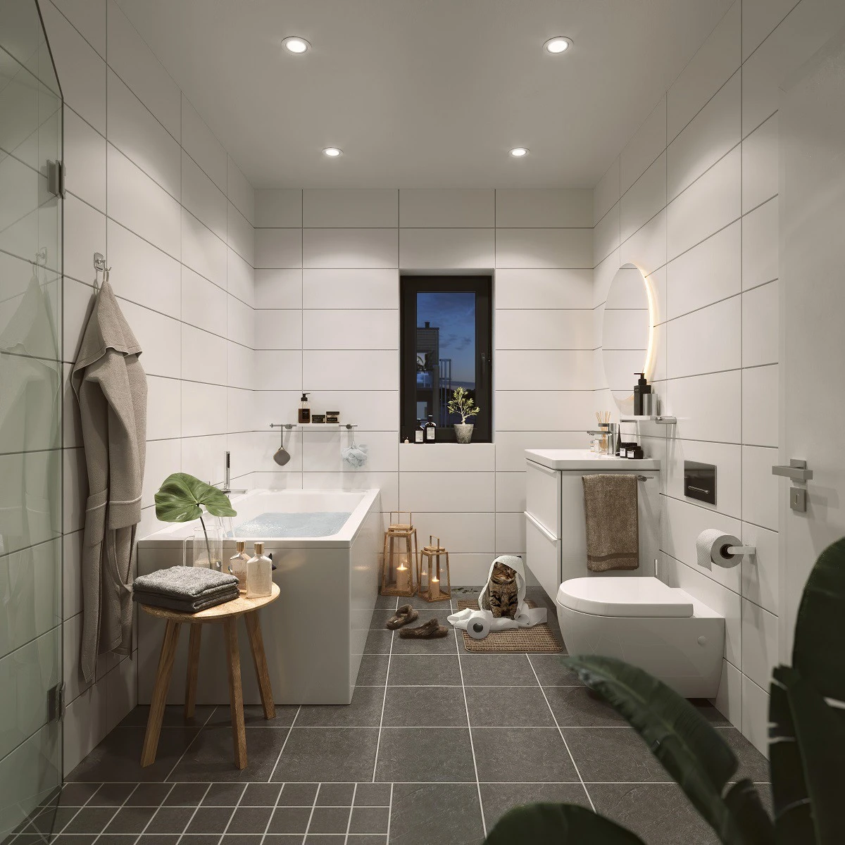 Flotte flislagte bad med god standard. Badekar kan leveres som tilvalg. Hus 76-77 Galleribilde