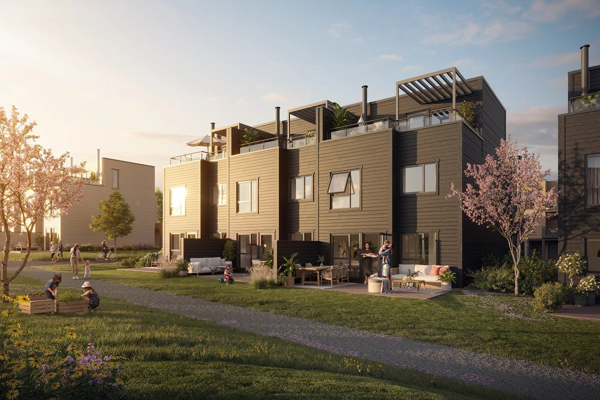 7Boligene får en krembeliggenhet midt på feltet i Lørenfallet hage. Hus 42-47 Galleribilde