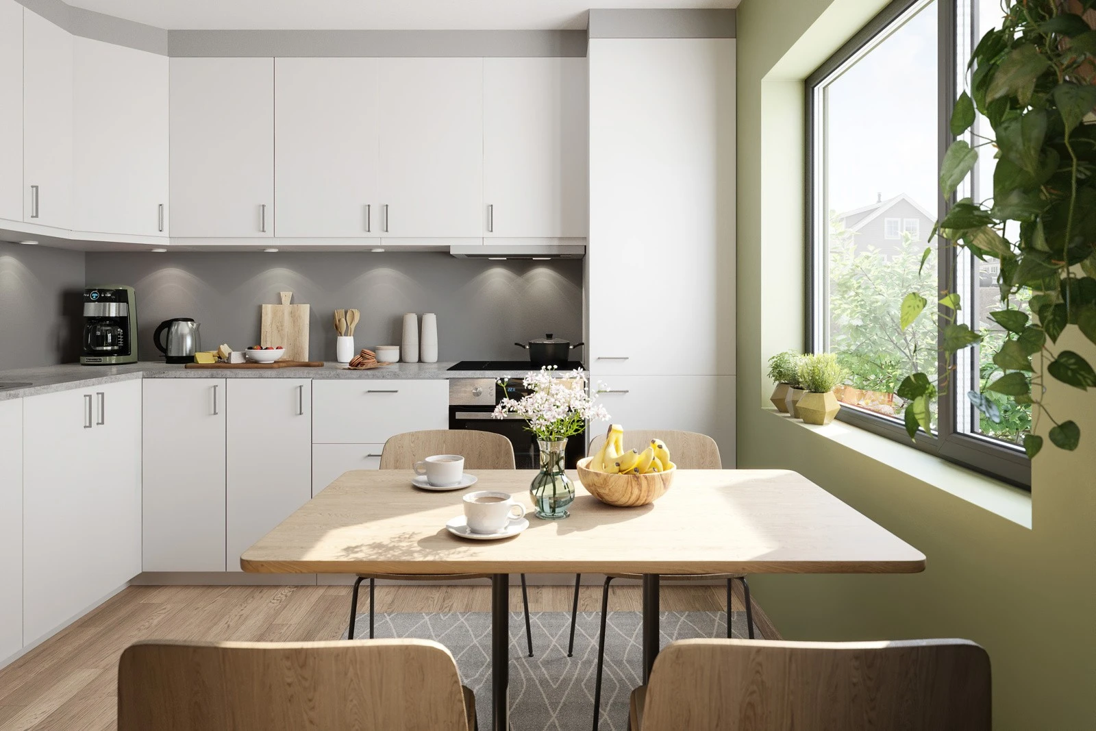 Kjøkken leveres av kvalitetsleverandøren HTH komplett med hvitevarer Galleribilde