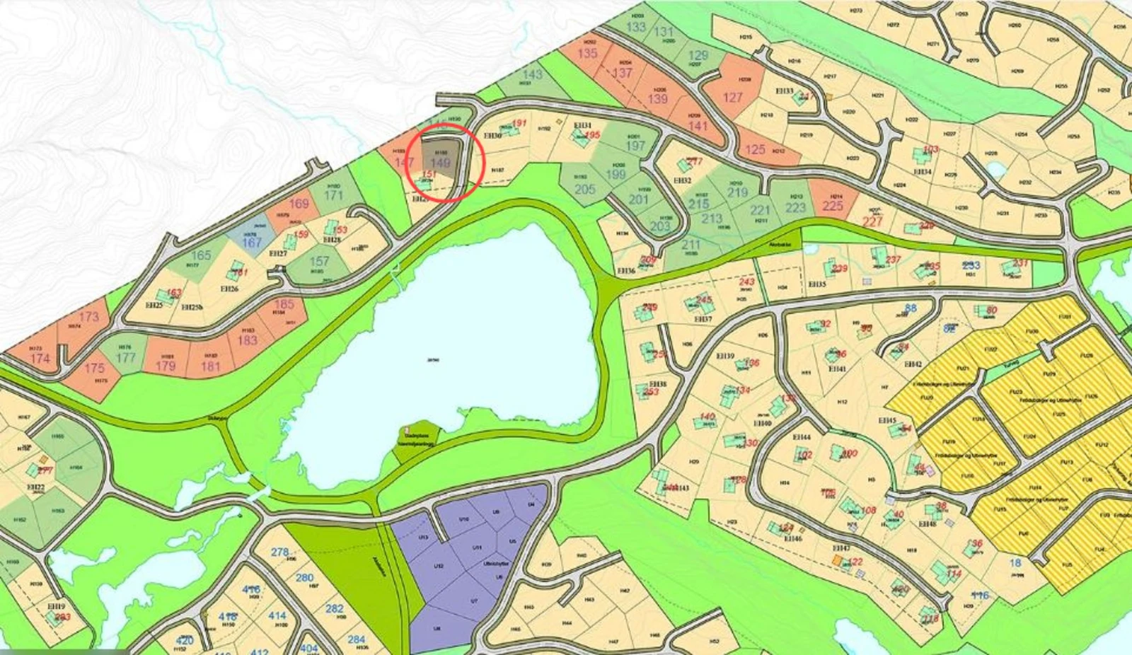 Plankart Gautefallheia, tomt 149 markert Galleribilde