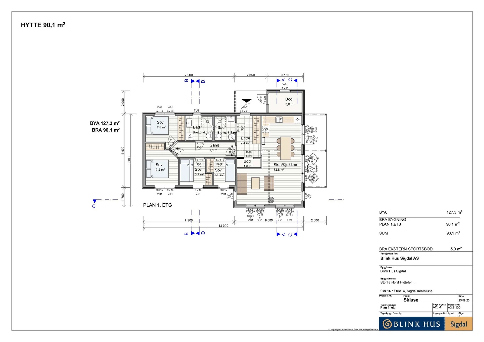 Senger, møbler og garderobe vist på tegning er IKKE inkludert i leveransen. Galleribilde