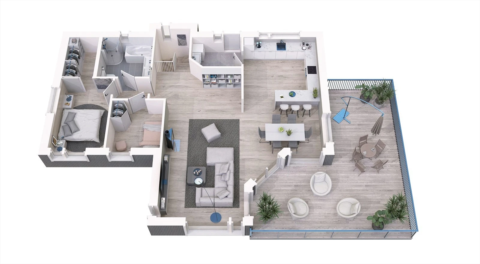 Illustrasjon planløsning 2. etasje (garderober er ikke inkludert i standard leveranse). Galleribilde