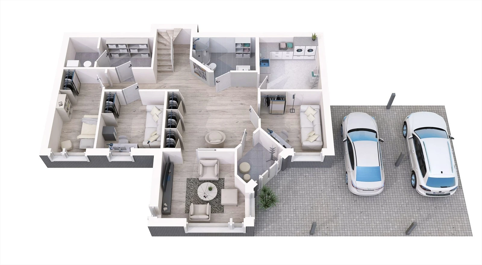 Illustrasjon planløsning 1. etasje (garderober er ikke inkludert i standard leveranse). Galleribilde