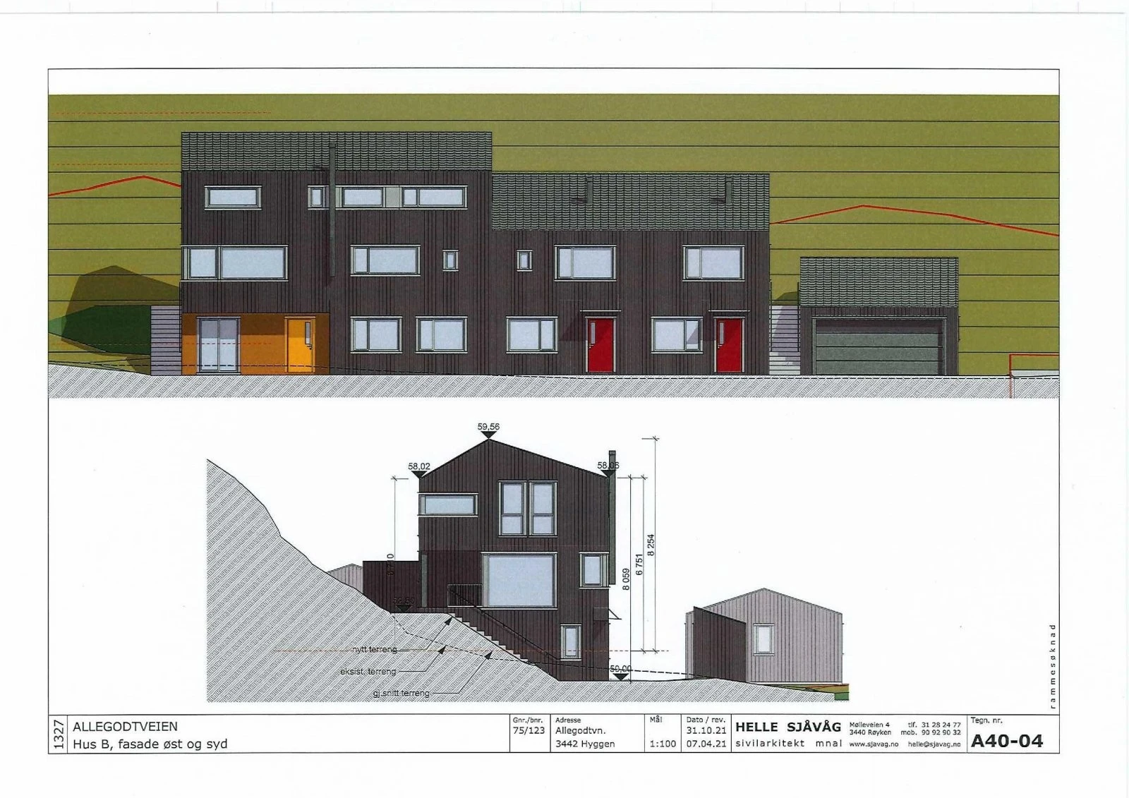 Hus B, fasade øst og syd Galleribilde