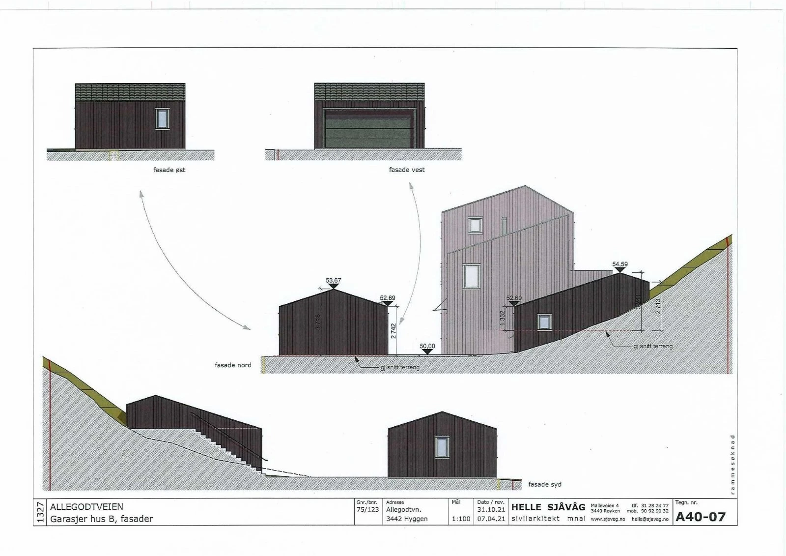Garasje hus B, fasader Galleribilde