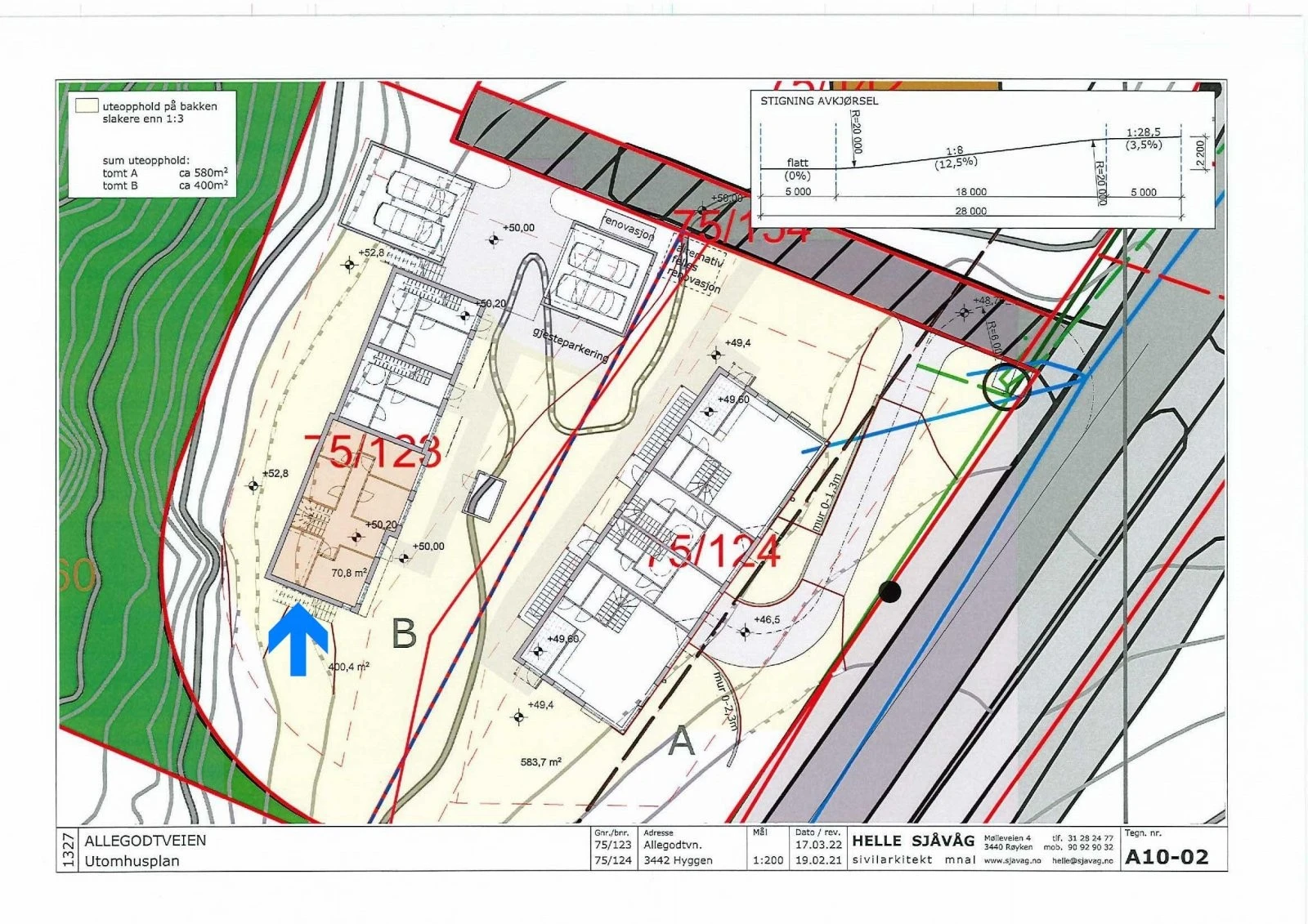 Rammetillatelse gitt for enebolig med sekundærleiligheter, se tomt B | utomhuskart | felles innnkjøring Galleribilde