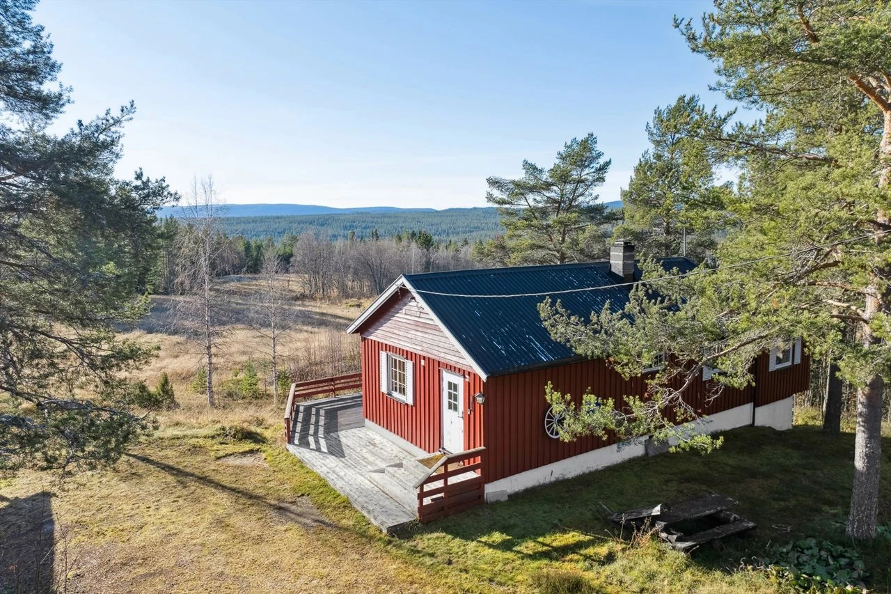 Hytta ligger i et sydvestvendt slakt hellende terreng og har hovedsakelig naturtomt med stedbunden vegetasjon og noe plen. Gruset innkjøring og parkering for flere biler ved hytta. Galleribilde