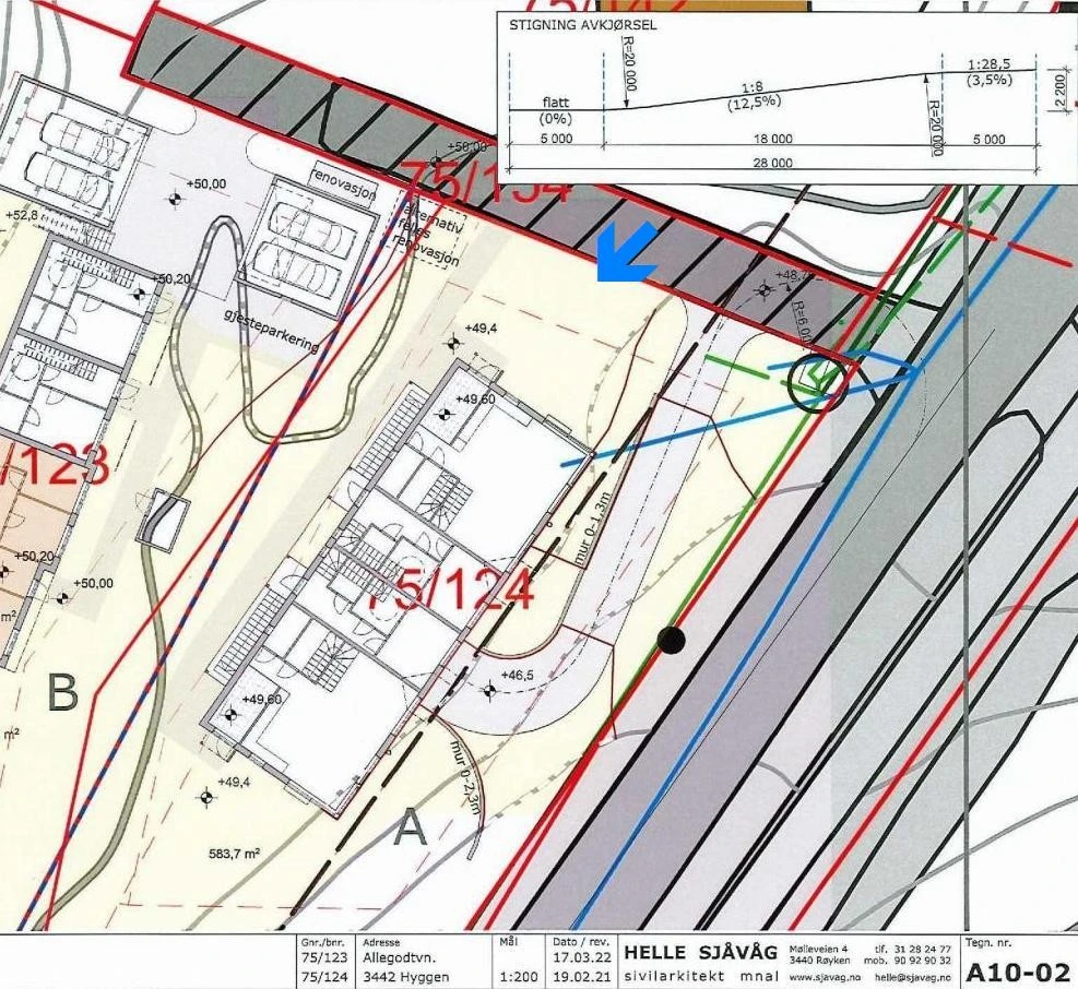 Tomt A: Rammetillatelse for vertikaldelt tomannsbolig med garasjekjeller Galleribilde