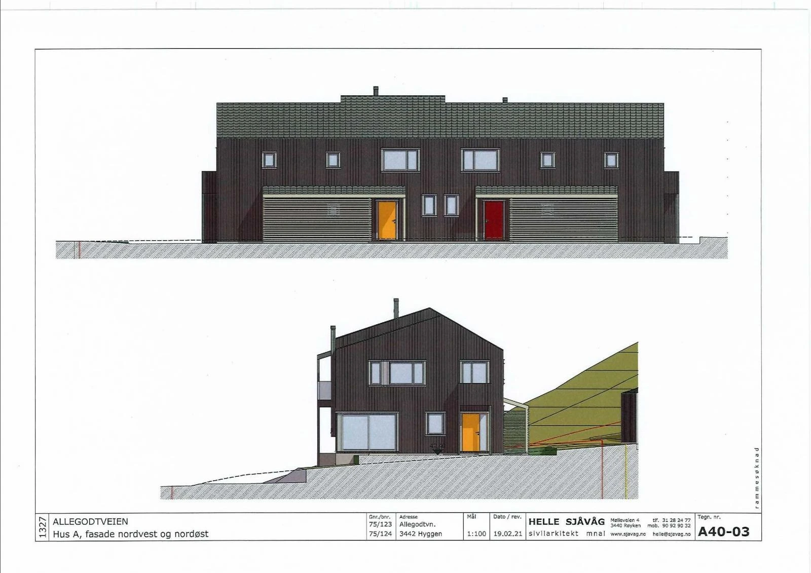 Rammetillatelse for vertikaldelt tomannsbolig | fasade mot nordvest og nordøst Galleribilde