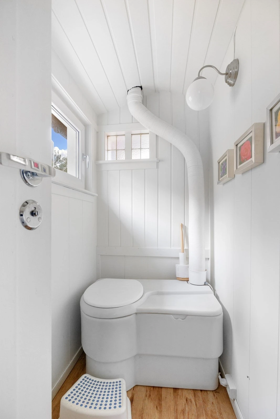 Her har man et enkelt toalettrom på 1,7 kvm og er utstyrt med forbrenningstoalett. Galleribilde