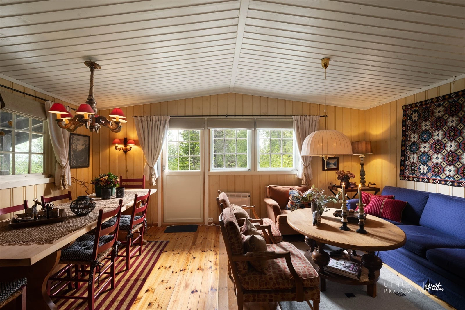 Hytta blir hovedsakelig oppvarmet via peis og radiatorer. Galleribilde