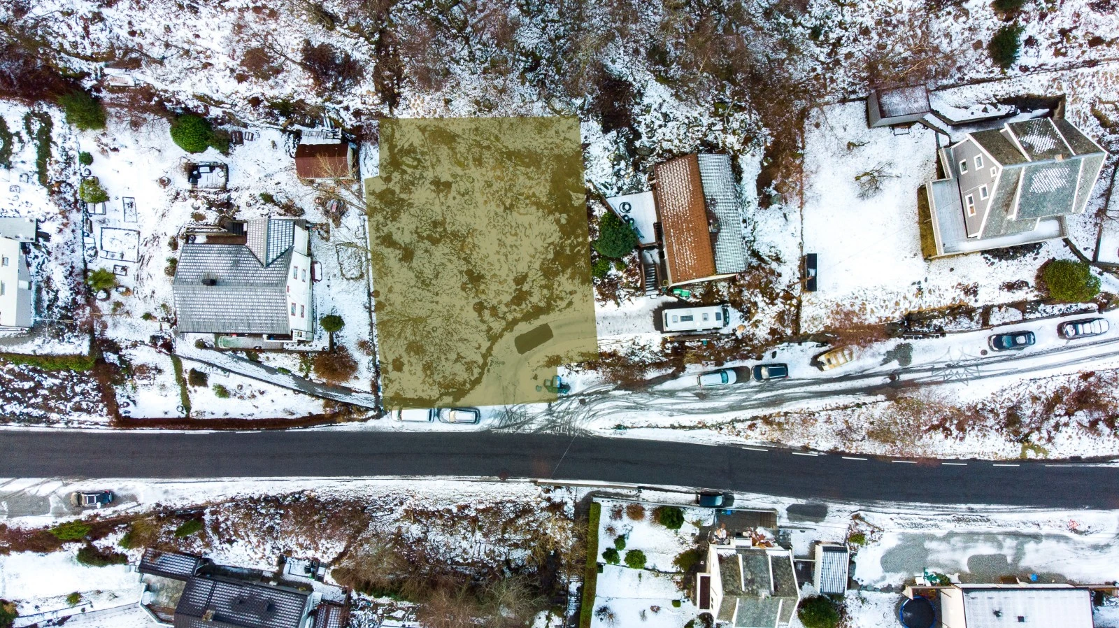 Illustrert markering av tomten. Tegningen kan avvike fra faktiske grenser. Galleribilde