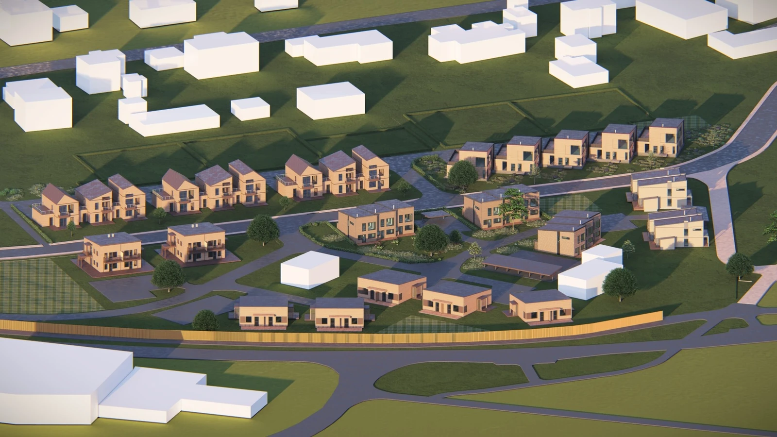 Dei fem tomtene ligg øvst i Brekkane Bustadfelt. Illustrasjon. Galleribilde