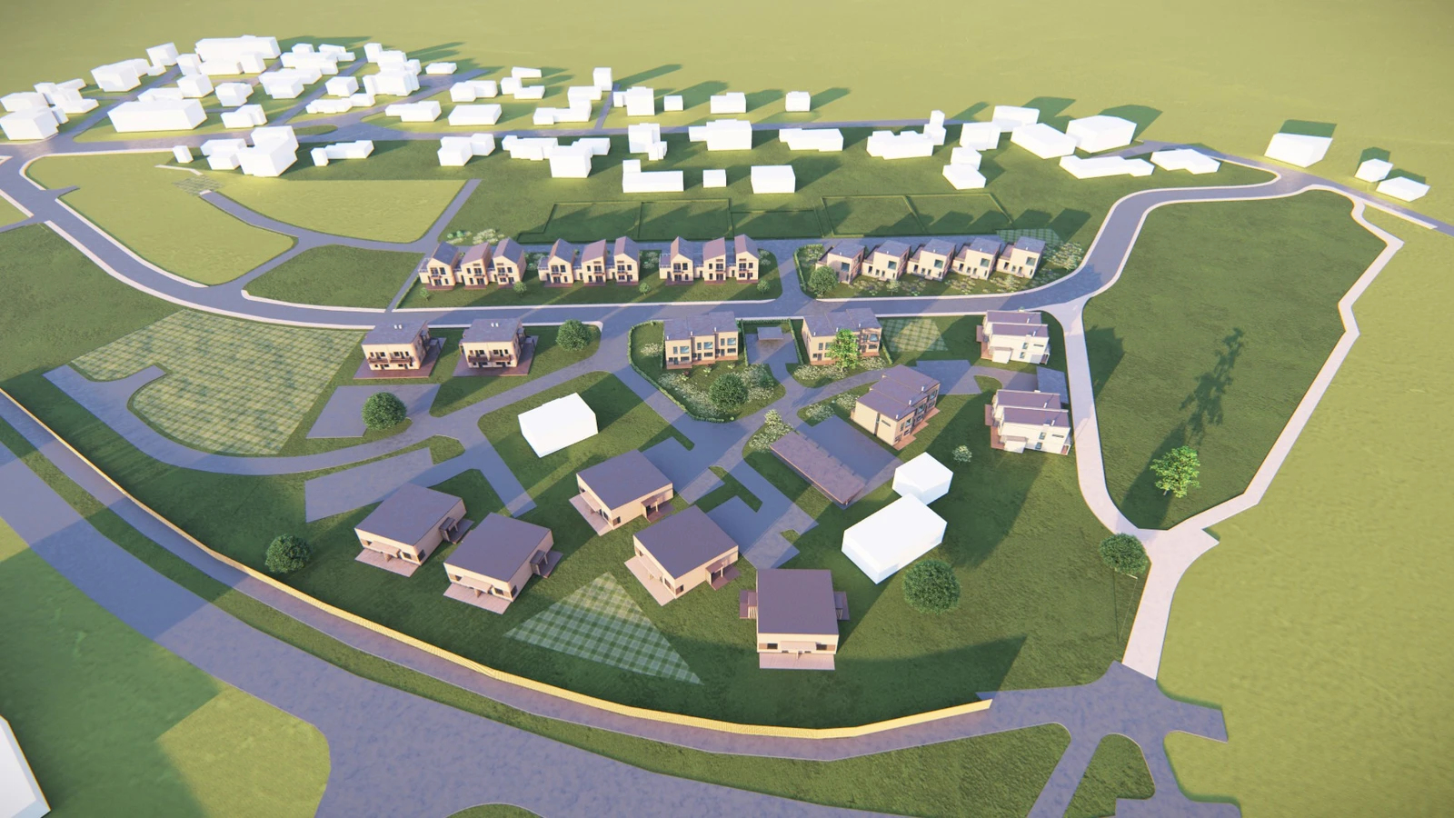 Dei fem tomtene ligg øvst i Brekkane Bustadfelt. Illustrasjon. Galleribilde