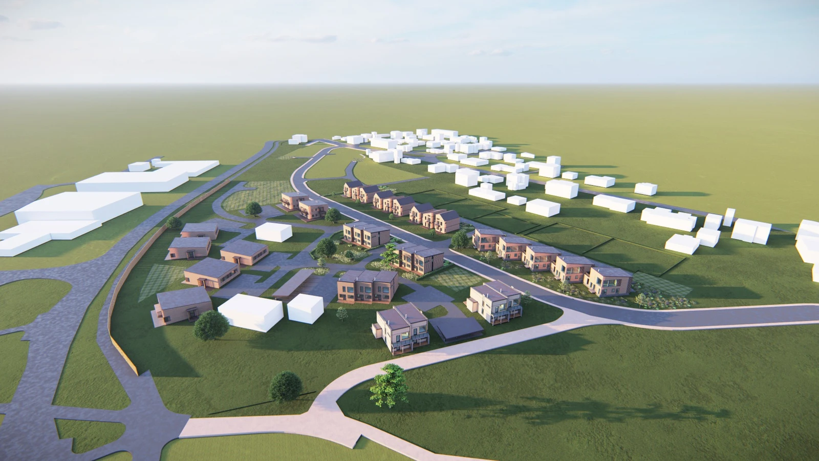 Dei fem tomtene ligg øvst i Brekkane Bustadfelt. Illustrasjon. Galleribilde