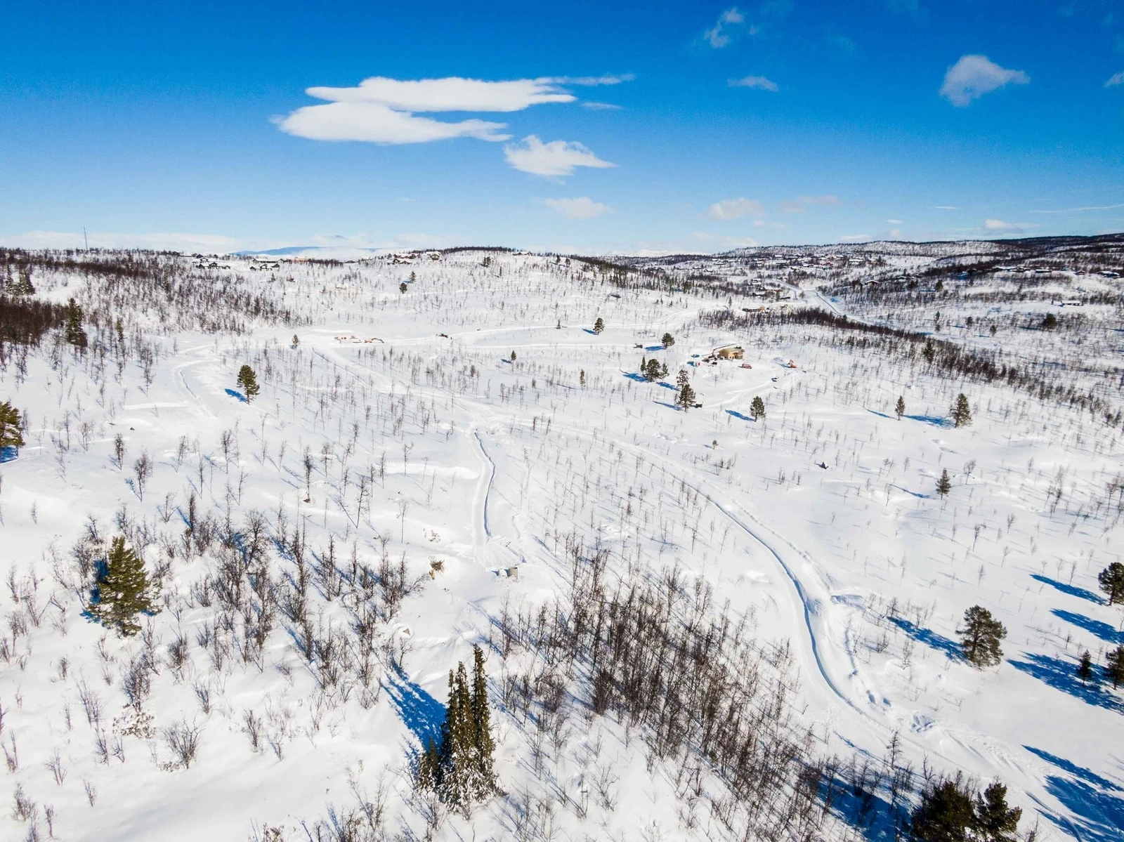 Dronefoto over tomteområdet Galleribilde