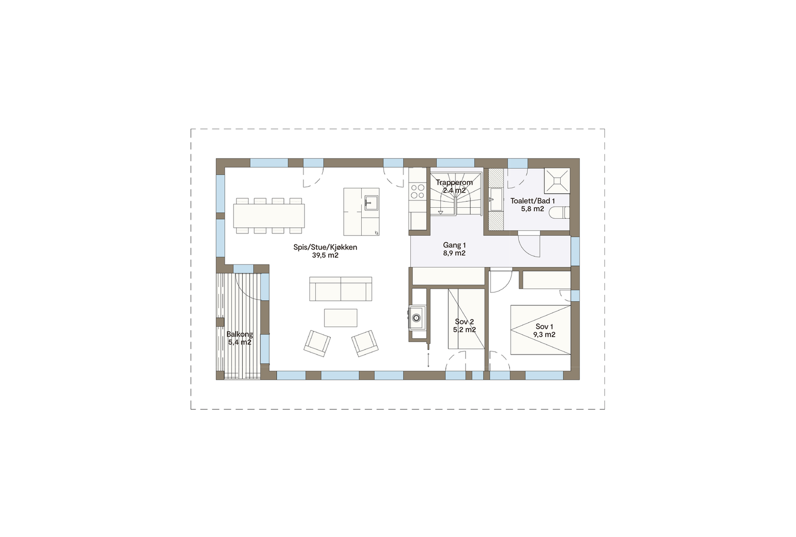 Plantegning hovedplan Vy 20CTU med inngang i sokkeletg. Galleribilde