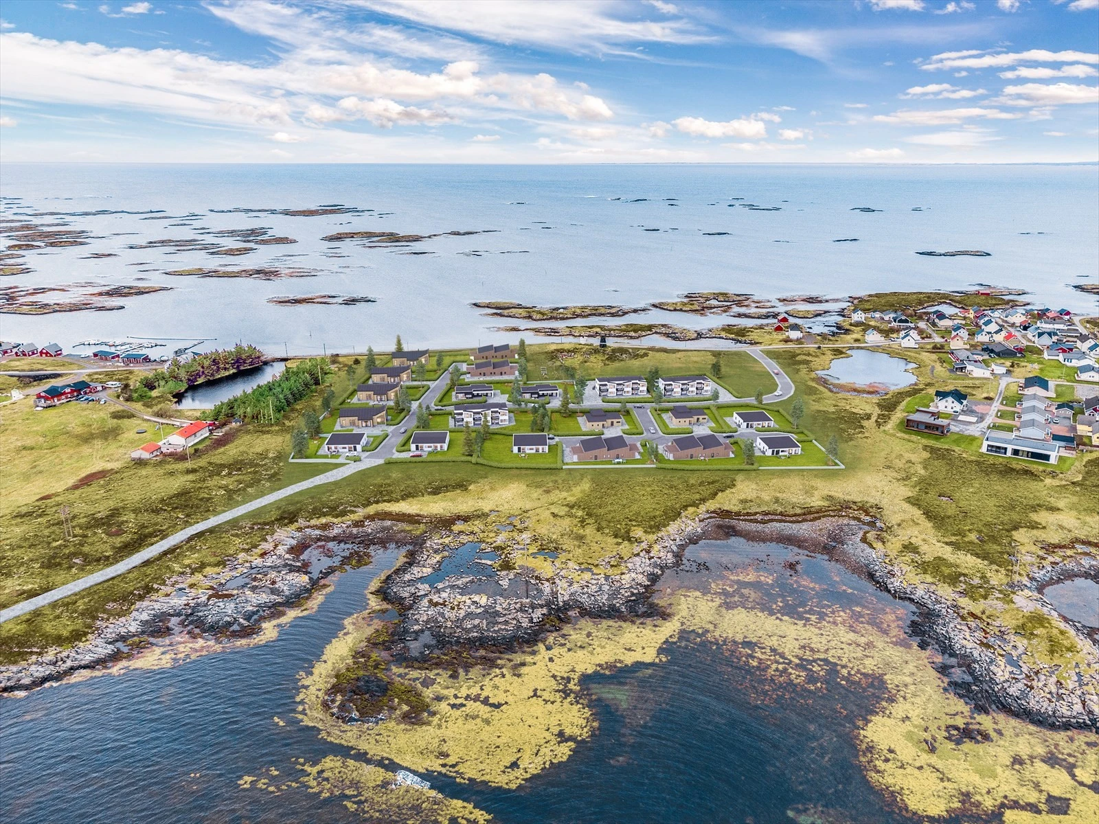 Velkommen til Veiholmen Panorama - 19 nye bolig-, fritid- og næringstomter klar for salg! (Illustrasjon av tomtefeltet. Avvik på plassering og tomtegrenser kan forekomme.) Galleribilde
